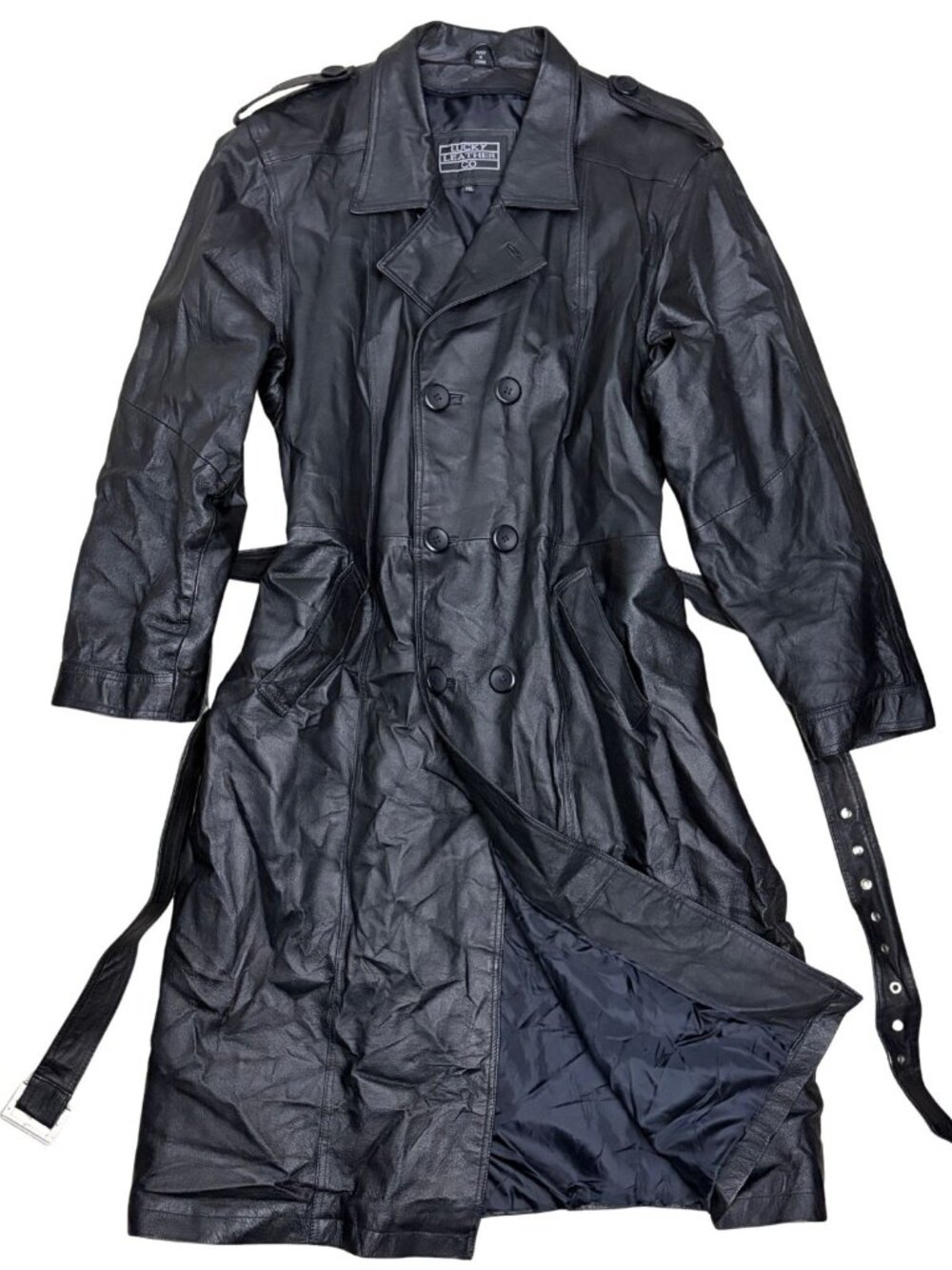 Vintage Black Leather Trench Coat